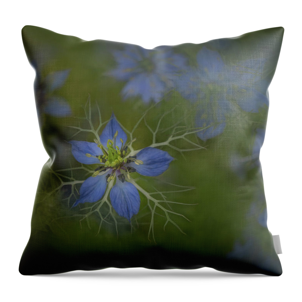 Love In A Mist Throw Pillow featuring the photograph Love in a Mist in Nature by Sylvia Goldkranz