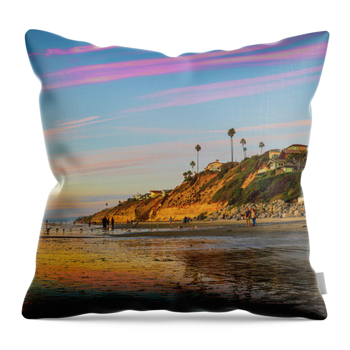Beach Throw Pillow featuring the photograph Low Tide Colors at Moonlight Beach by David Levin