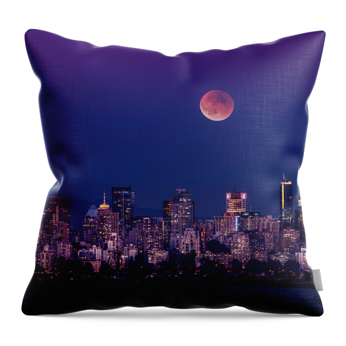 British Columbia Throw Pillow featuring the photograph Lunar Eclipse over Vancouver by Manpreet Sokhi