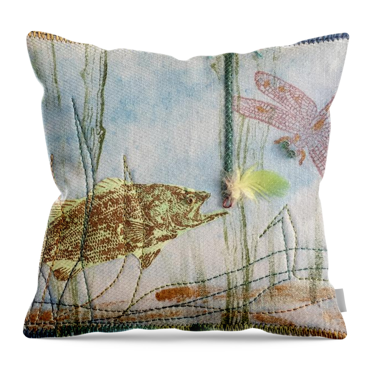 Fish Throw Pillow featuring the mixed media Lures by Vivian Aumond