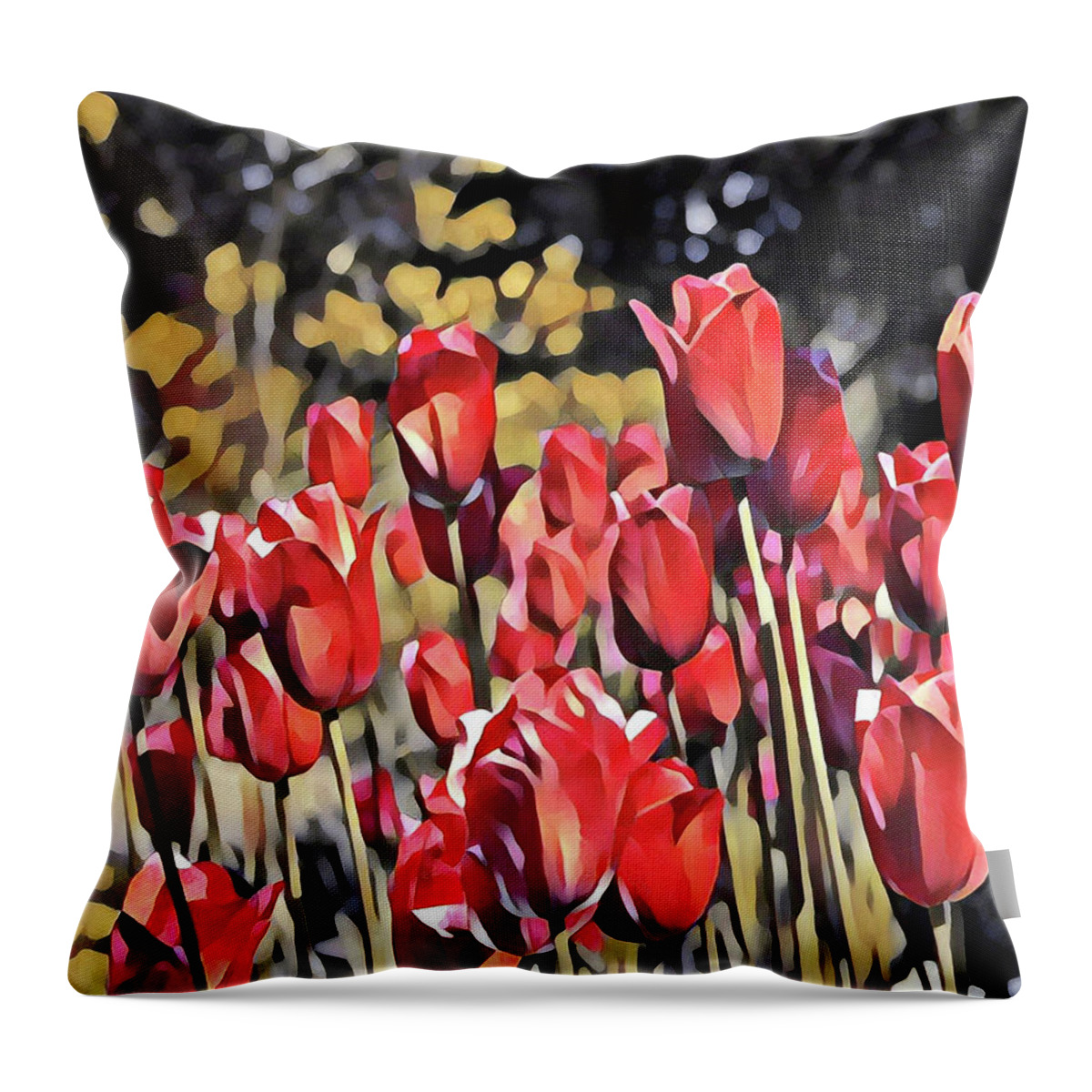Floral Painting Throw Pillow featuring the digital art Luscious Red Tulips by Mary Gaines