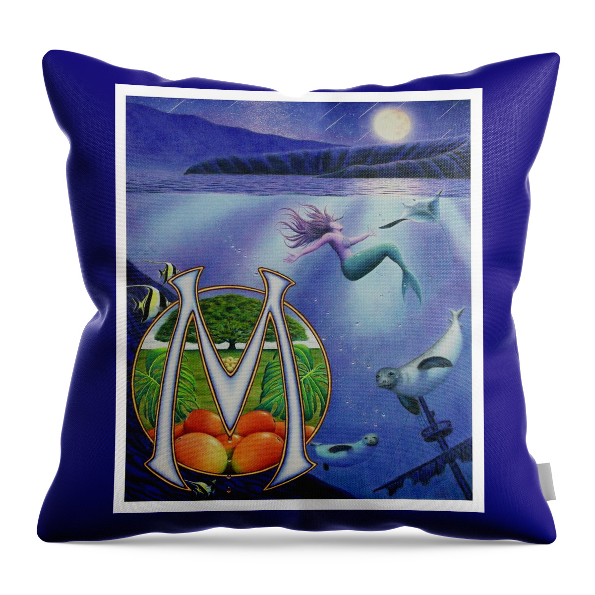 Kim Mcclinton Throw Pillow featuring the drawing M is for Monk Seal by Kim McClinton