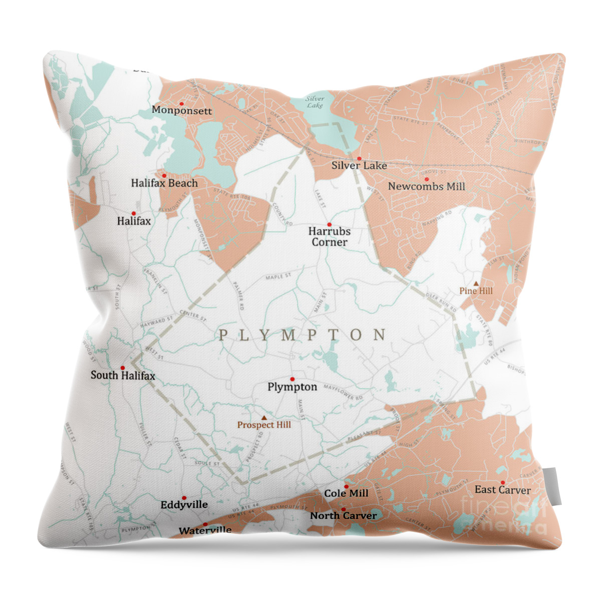 Massachusetts Throw Pillow featuring the digital art MA Plymouth Plympton Vector Road Map by Frank Ramspott