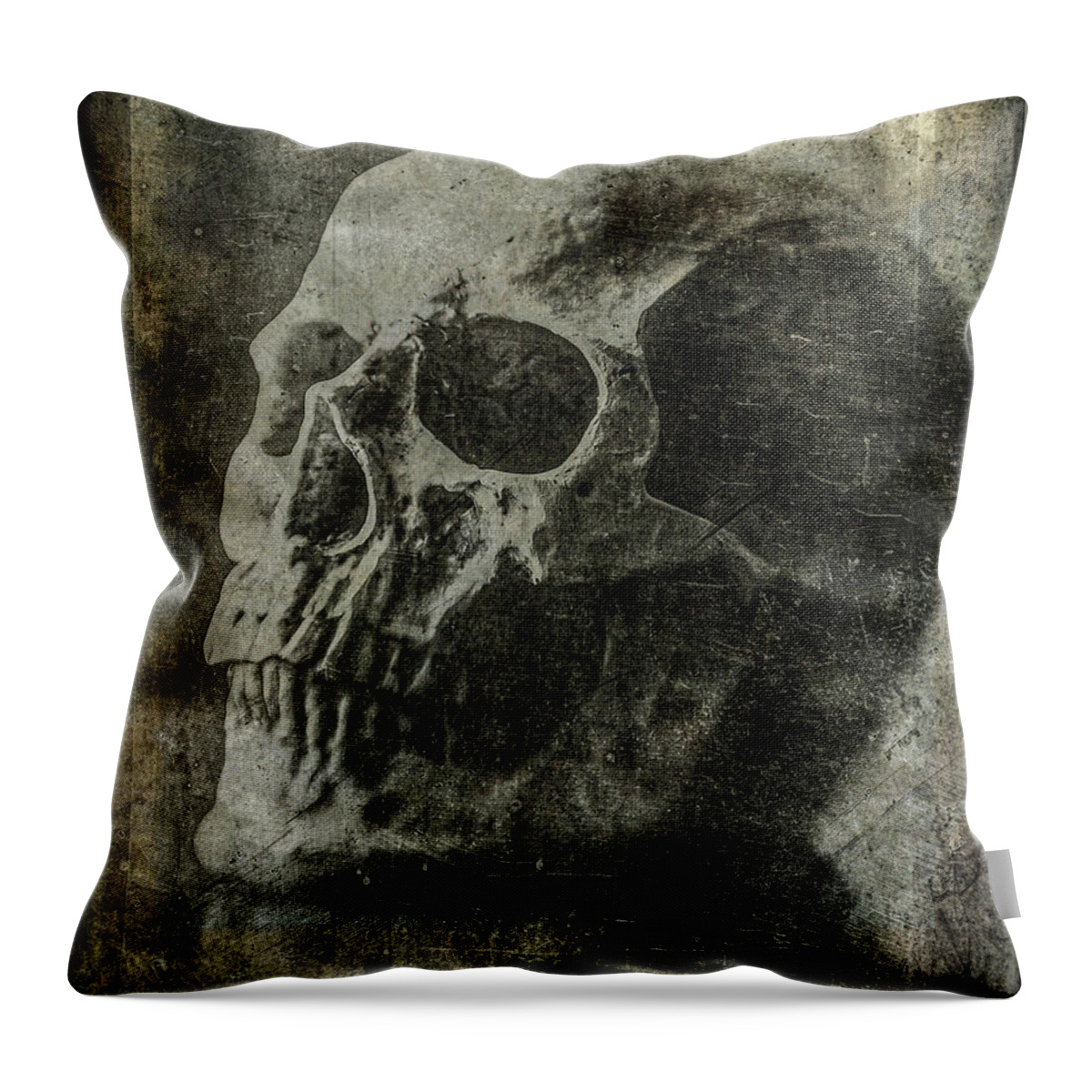 Skull Throw Pillow featuring the photograph Macabre Skull 3 by Roseanne Jones