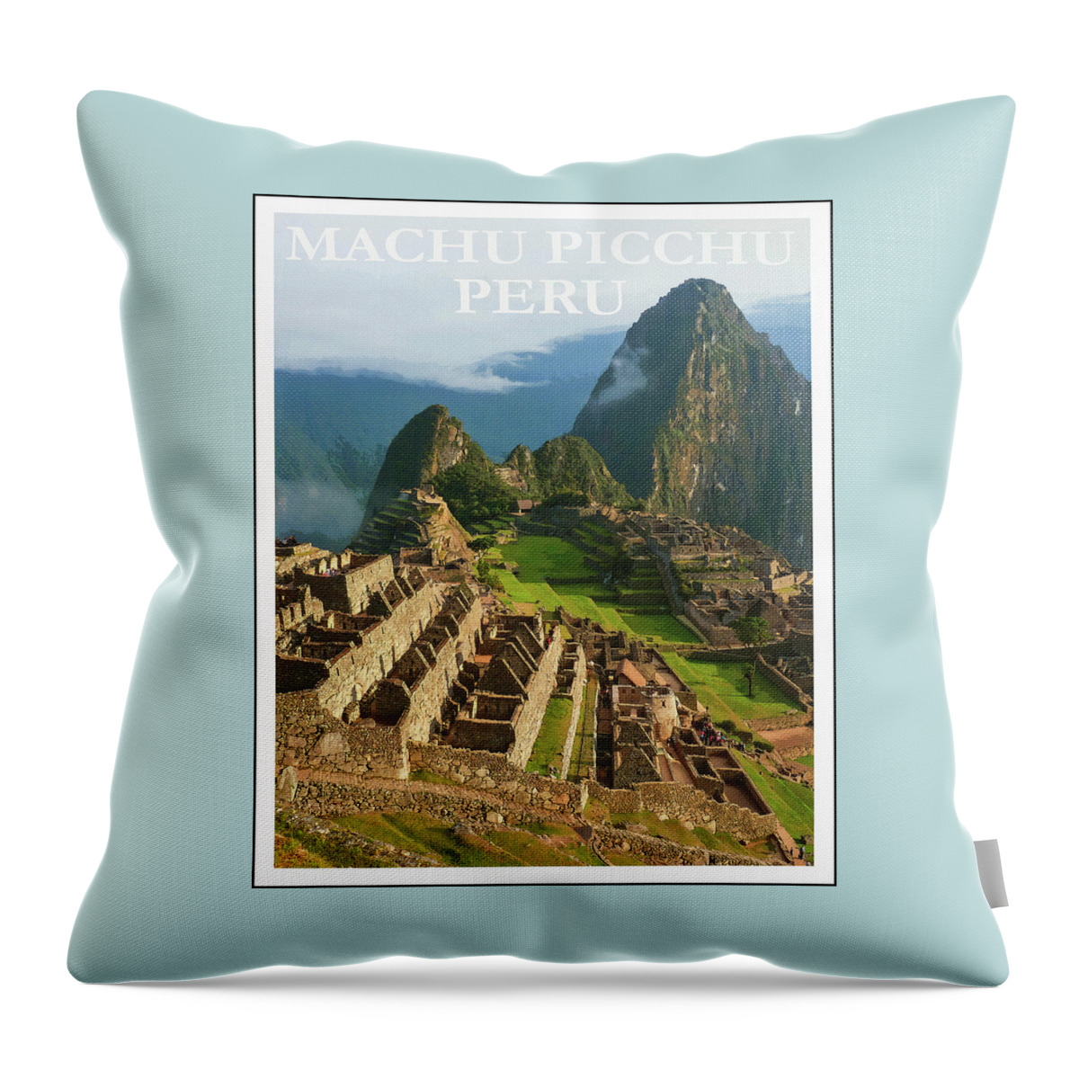 Machu Picchu Throw Pillow featuring the photograph Machu Picchu Peru Retro Vintage Travel Poster by Carol Japp
