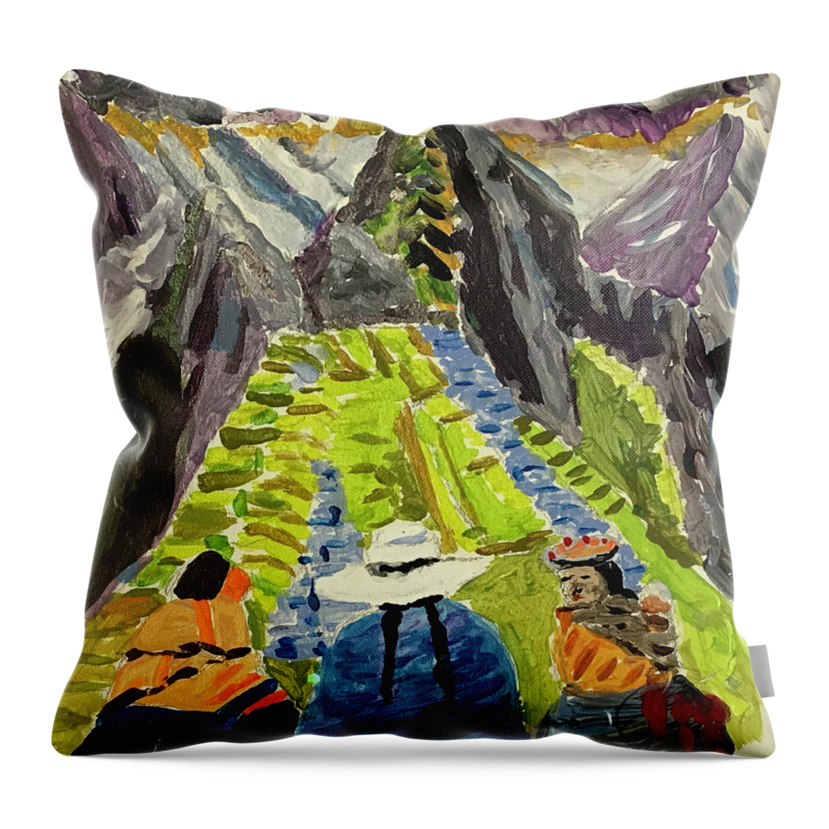  Throw Pillow featuring the painting Machu Pichu journey by John Macarthur