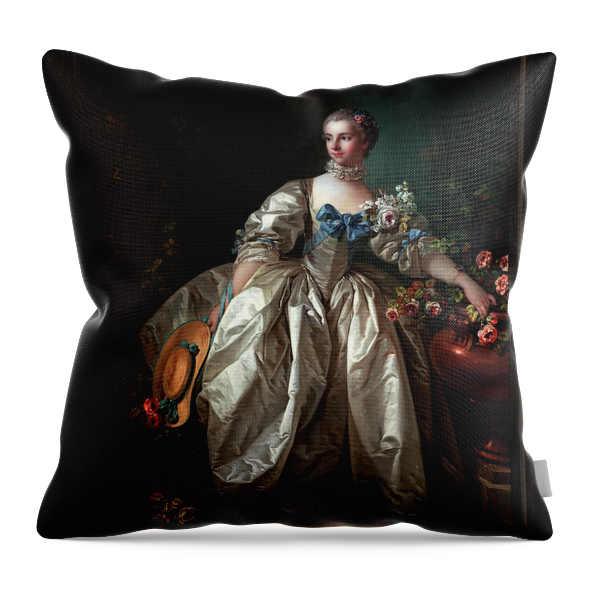 Madame Bergeret Throw Pillow featuring the painting Madame Bergeret by Francois Boucher Classical Fine Art Reproduction by Rolando Burbon