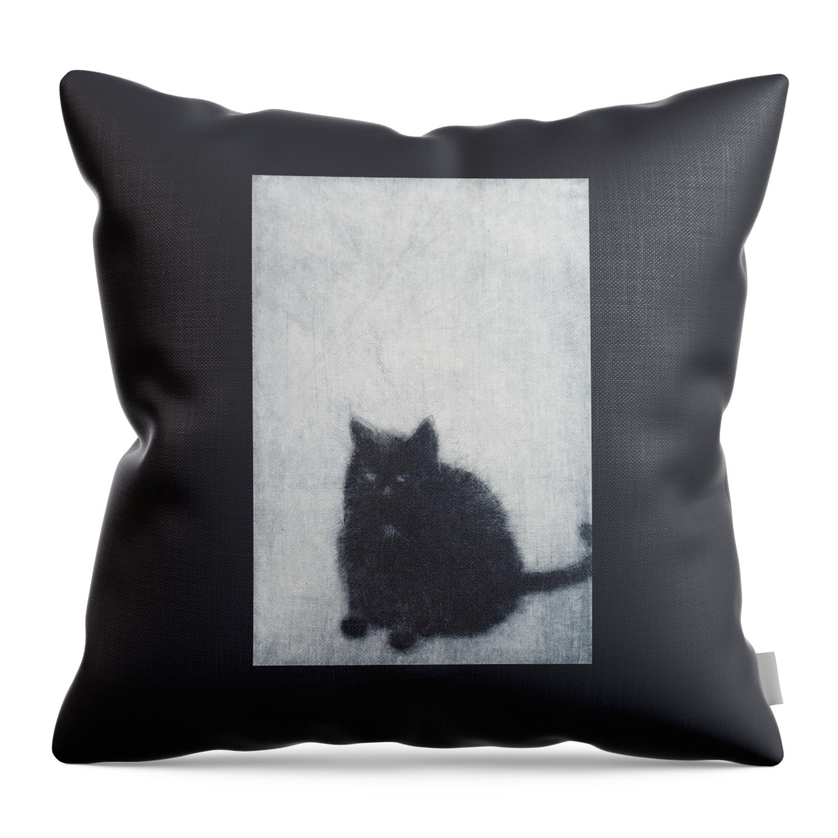 Cat Throw Pillow featuring the drawing Madame X - etching by David Ladmore