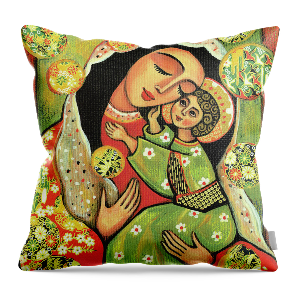 Mother And Child Throw Pillow featuring the painting Madonna and Child by Eva Campbell