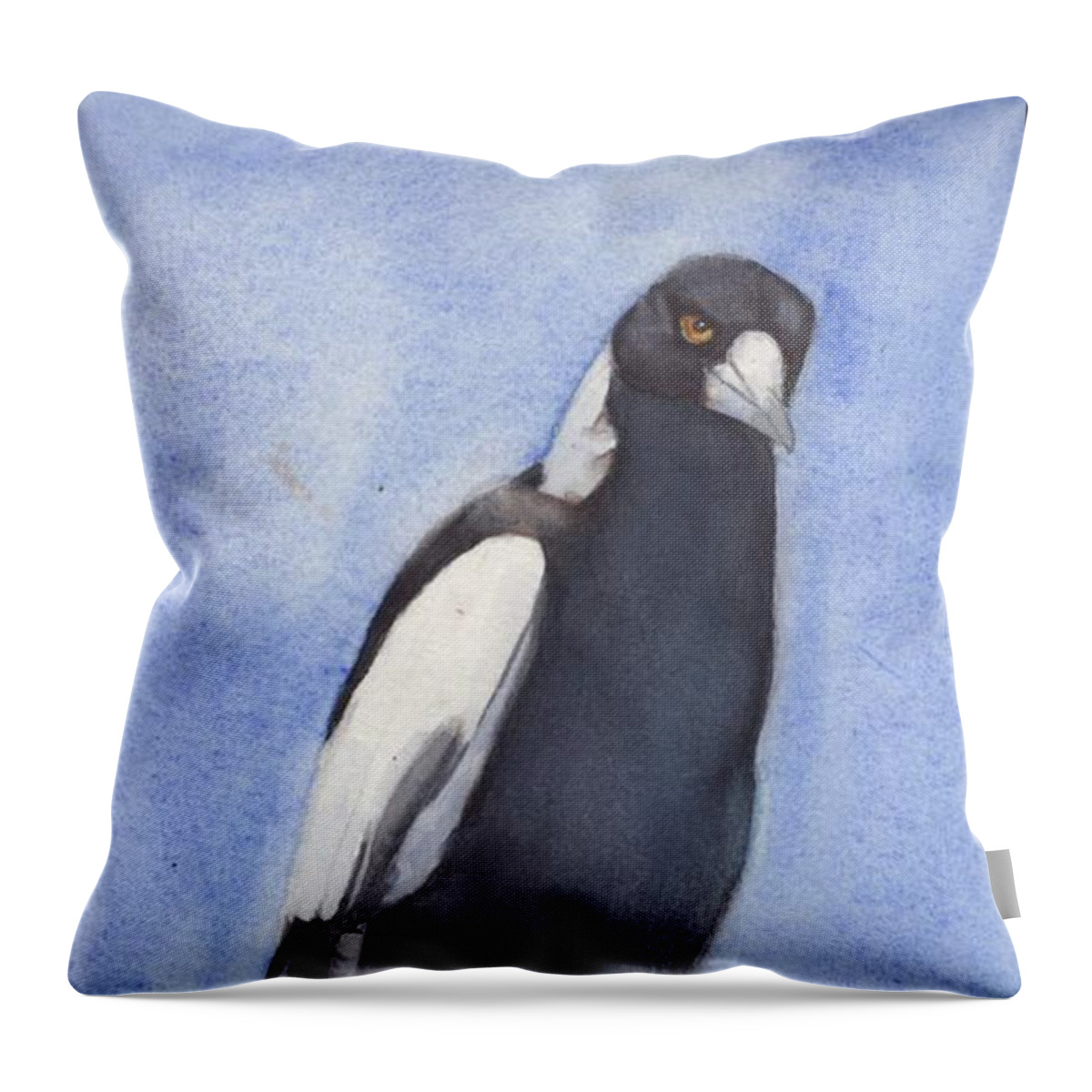 Magpie Throw Pillow featuring the painting Magpie -Wiradjuri - Garrubang by Vicki B Littell