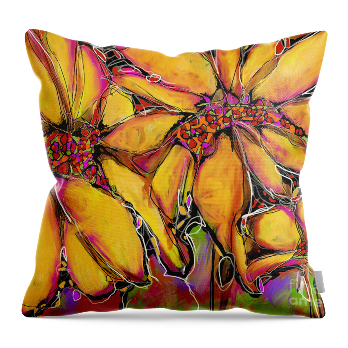 Sunflower Throw Pillow featuring the digital art Magic Sunflower by Robin Valenzuela