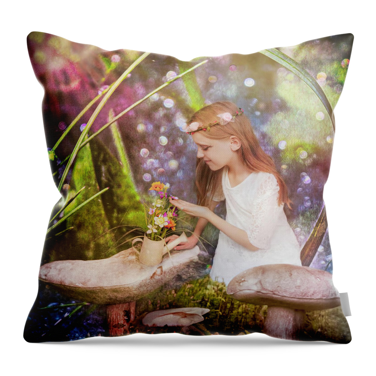 Magical Throw Pillow featuring the photograph Magical Mushroom Garden by Shara Abel