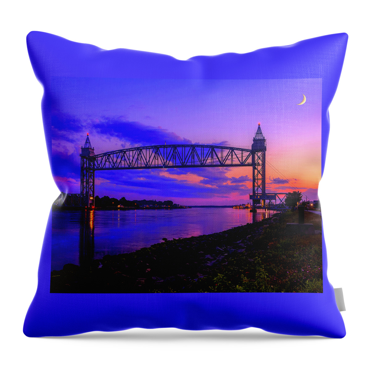 Cape Cod Throw Pillow featuring the photograph Magical Sunset at the Cape Cod Railroad Bridge by Mitchell R Grosky