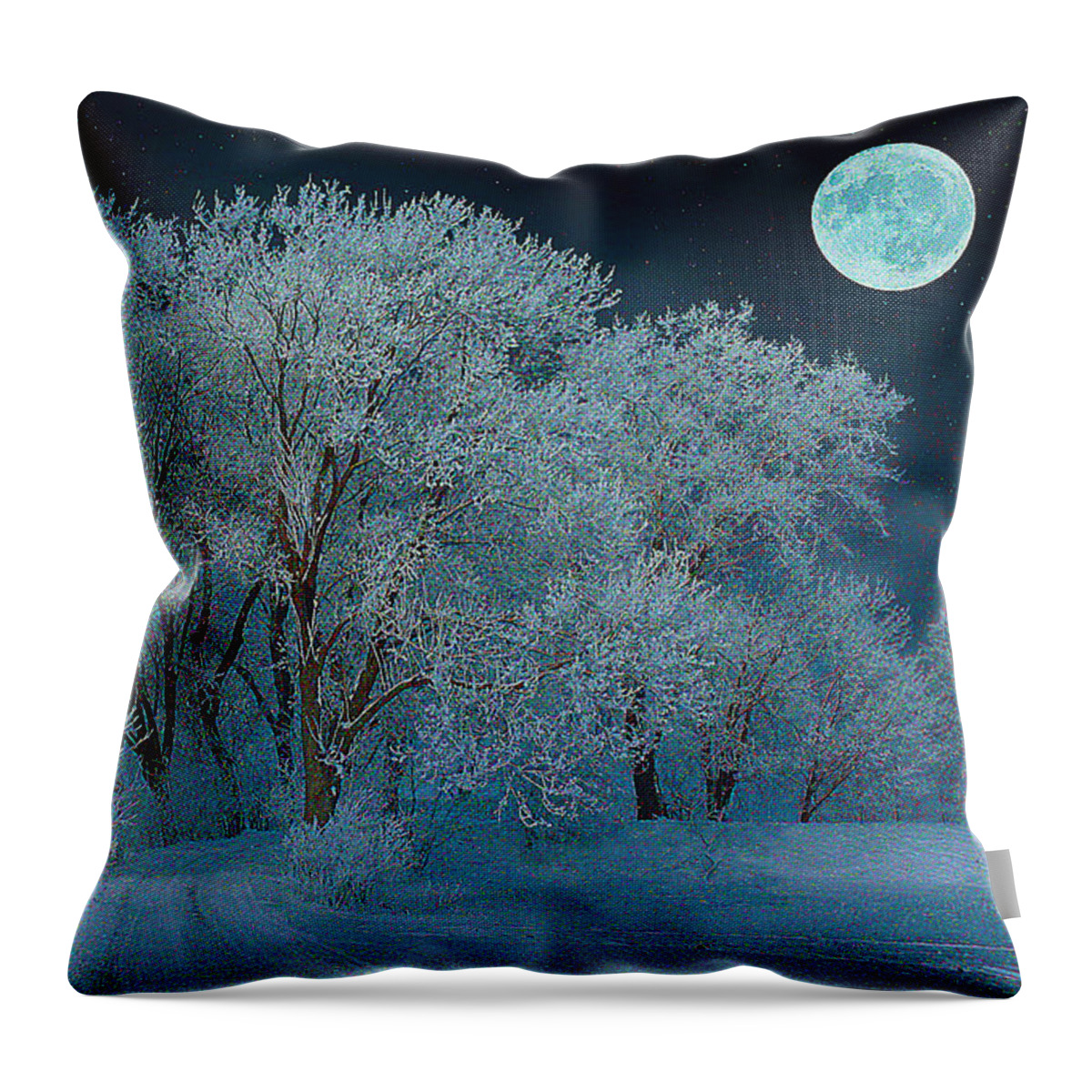 Winter Night Throw Pillow featuring the mixed media Magical Winter Night by Alex Mir