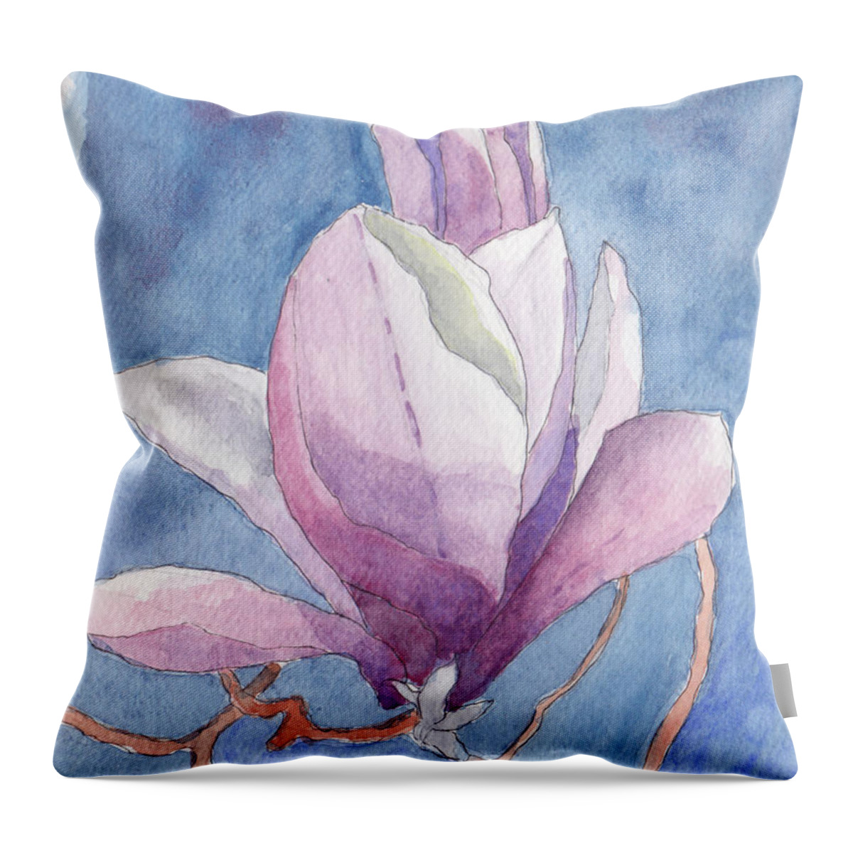 Trees In Spring Throw Pillow featuring the painting Magnolia by Anne Katzeff