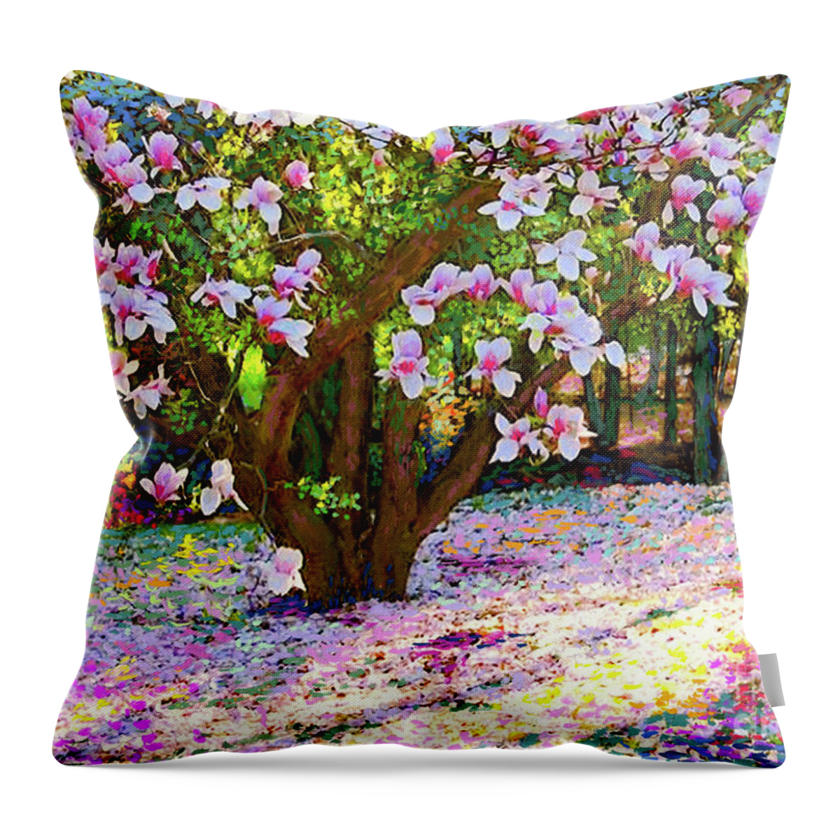 Landscape Throw Pillow featuring the painting Magnolia Melody by Jane Small