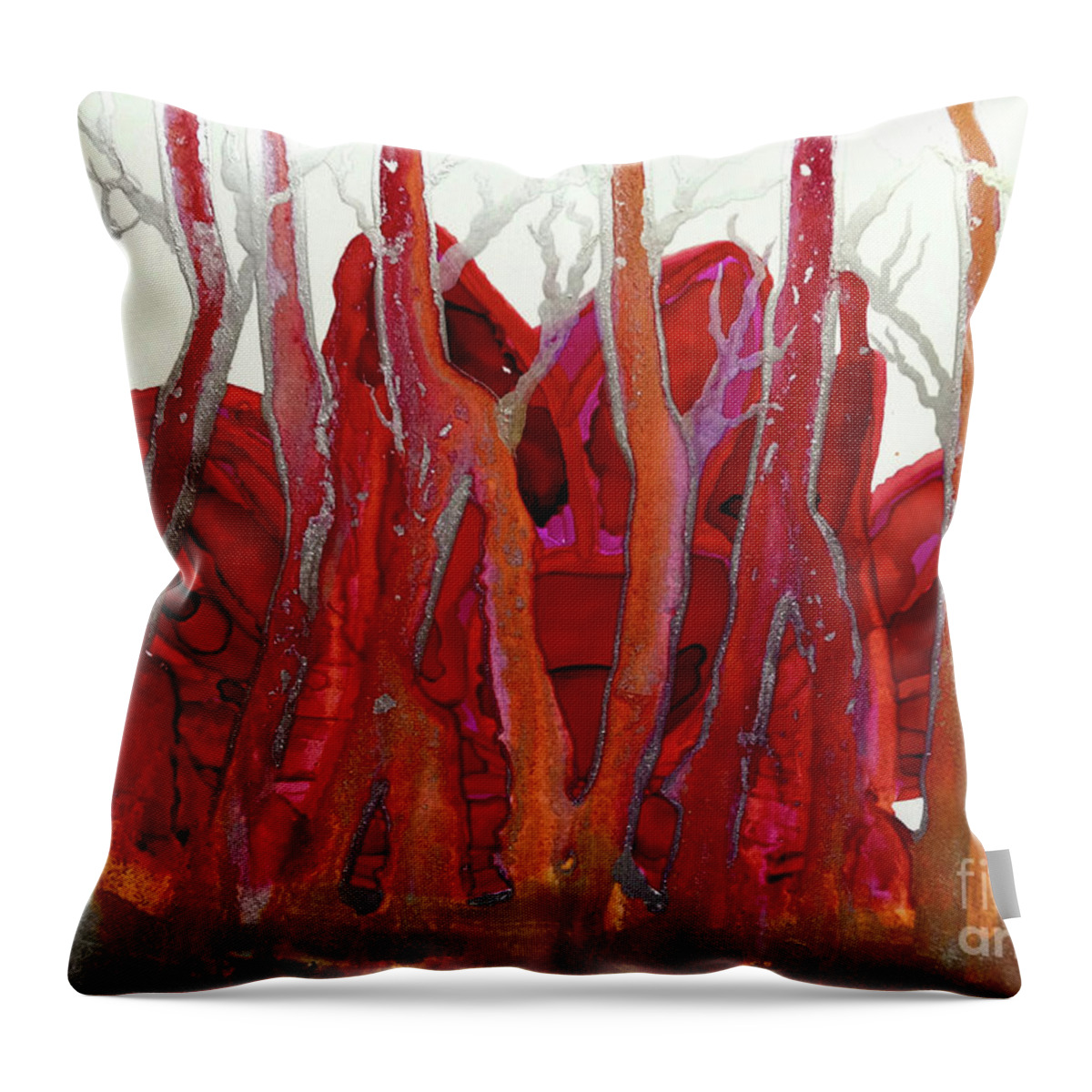 Red Throw Pillow featuring the painting Majestic Lotus by Jeanette Rodriguez