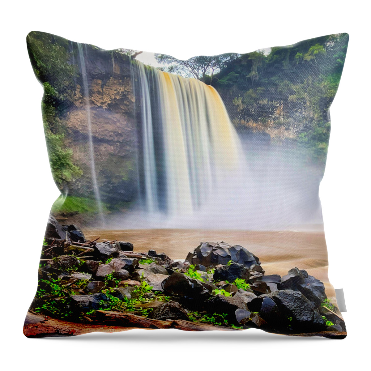 Wailua Throw Pillow featuring the photograph Majestic Wailua Falls by Bradley Morris