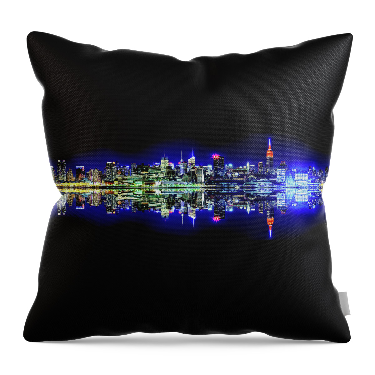 New York City Skyline At Night Throw Pillow featuring the photograph Manhattan Cityscape Reflections by Az Jackson