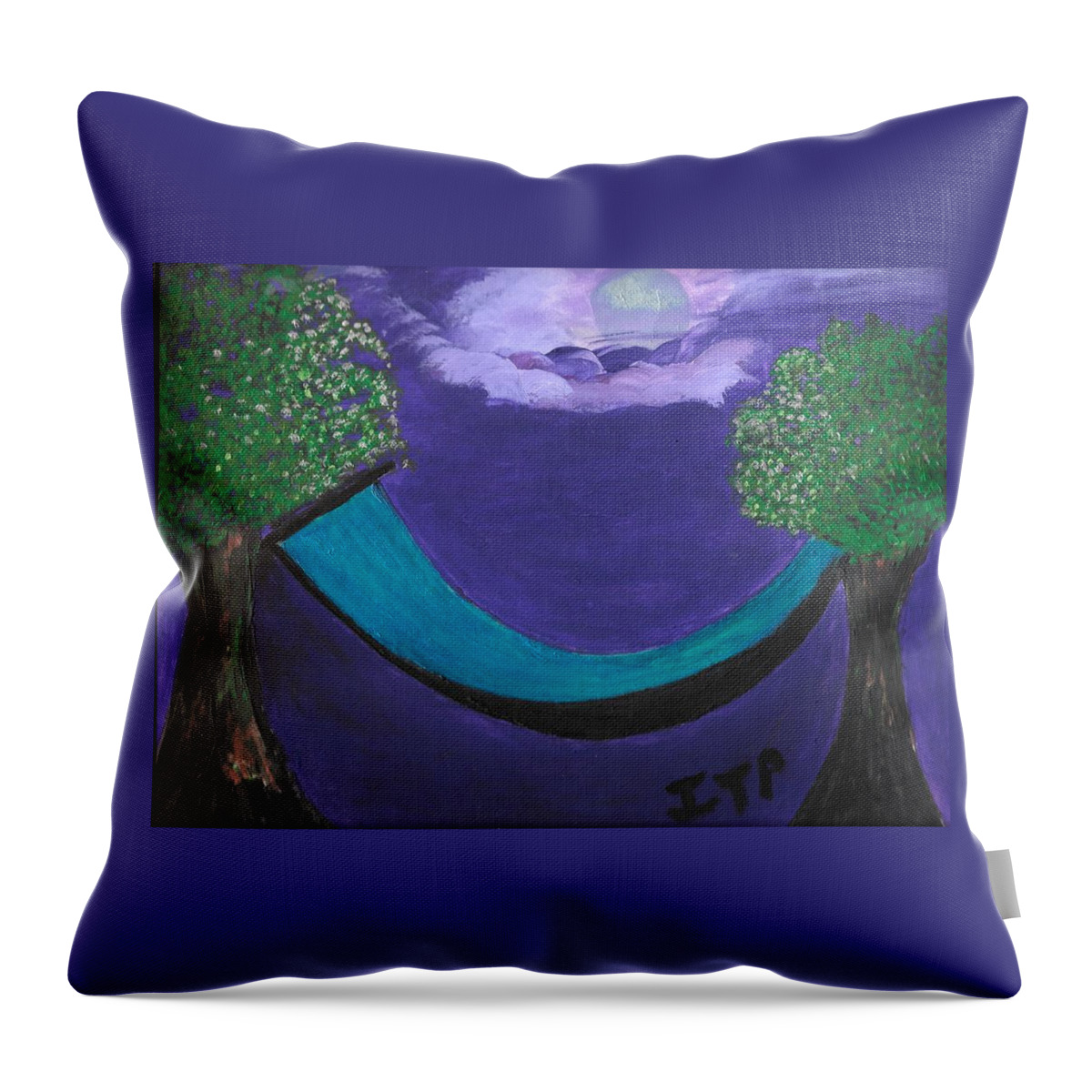 Abundance Throw Pillow featuring the painting Manifesting under a silver moon by Esoteric Gardens KN