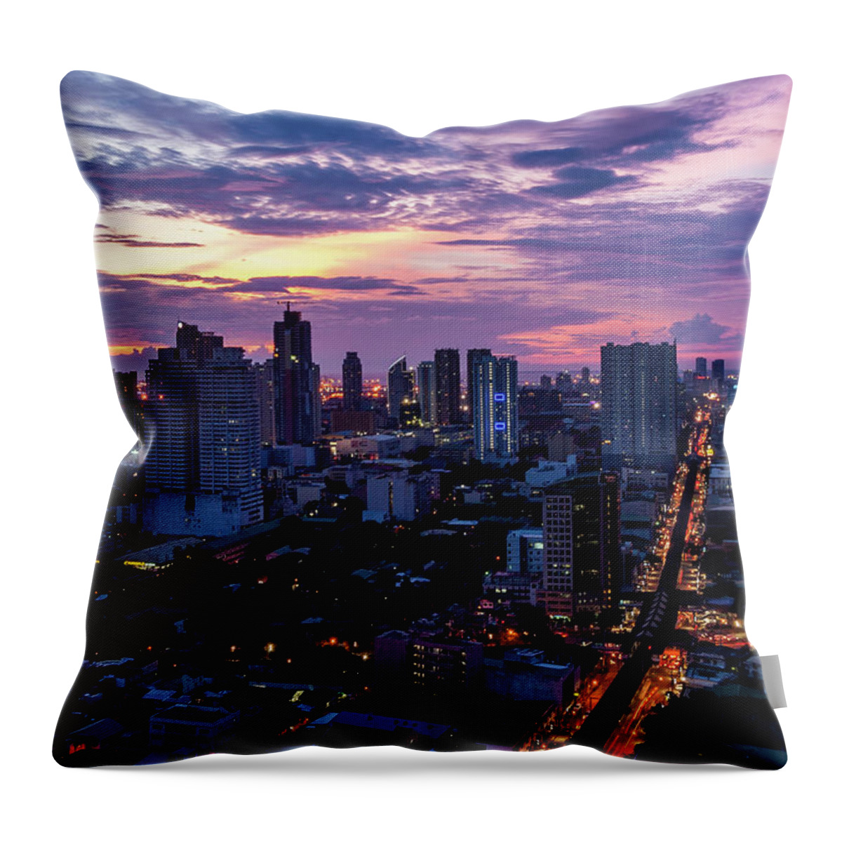 Philippines Throw Pillow featuring the photograph Manla Cityscape by Arj Munoz