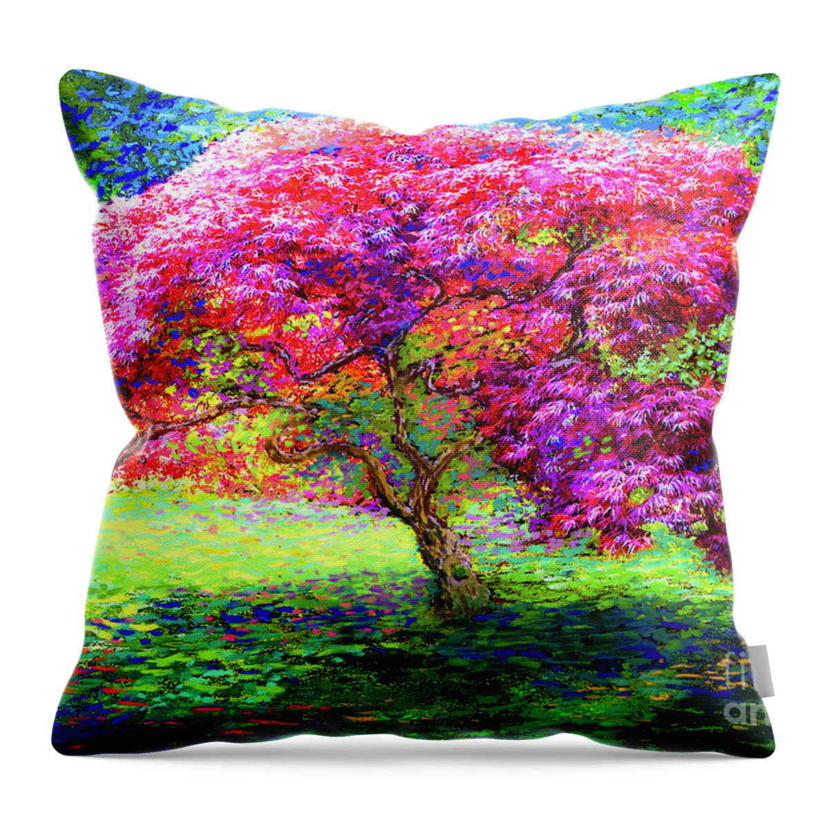 Tree Throw Pillow featuring the painting Maple Tree Magic by Jane Small