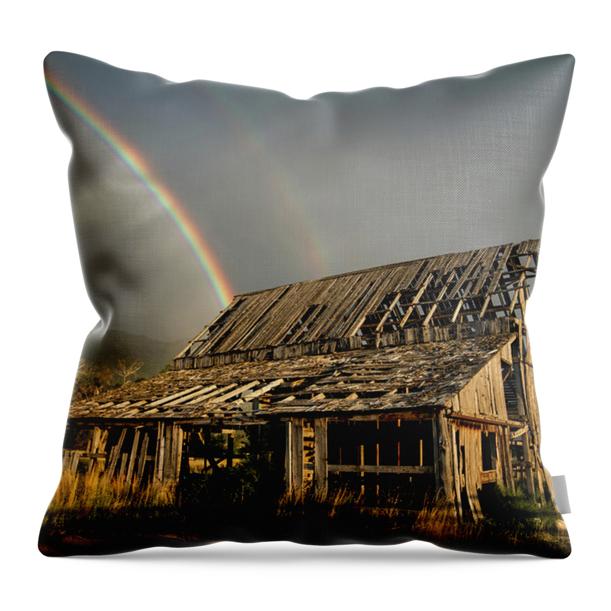 Barn Throw Pillow featuring the photograph Mapleton Barn Rainbow by Wesley Aston