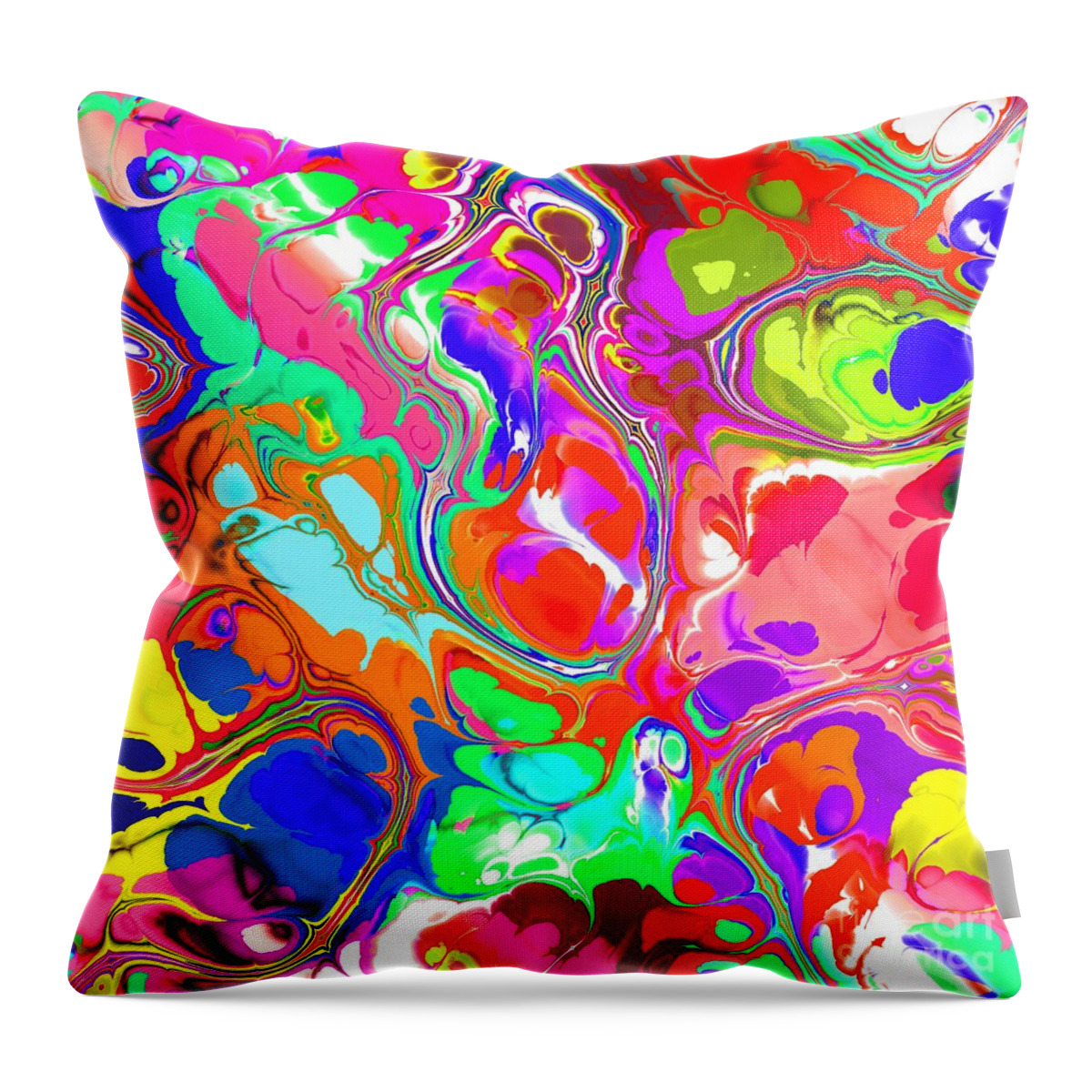 Colorful Throw Pillow featuring the digital art Marijan - Funky Artistic Colorful Abstract Marble Fluid Digital Art by Sambel Pedes