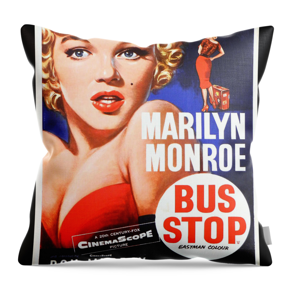 Marilyn Throw Pillow featuring the photograph Marilyn Monroe Bus Stop Movie Poster by Action