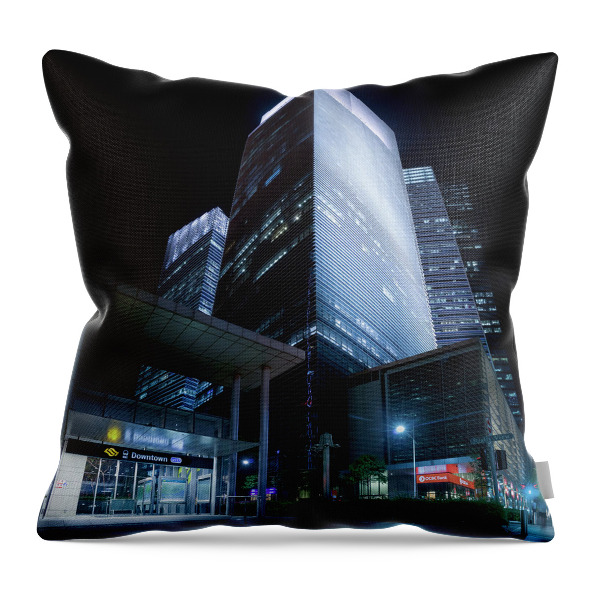 Night Throw Pillow featuring the photograph Marina Bay Financial Centre by Rick Deacon