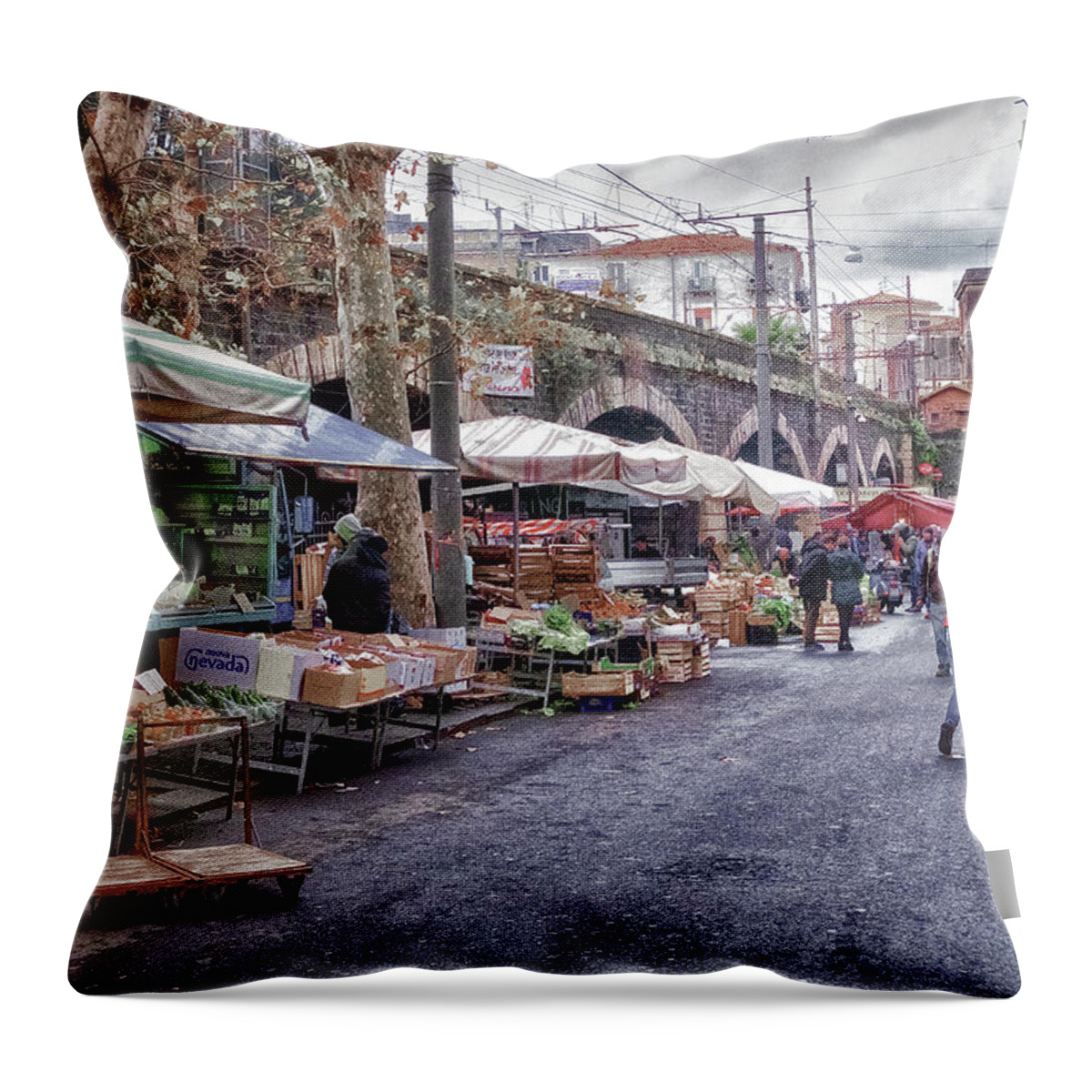 Catania Throw Pillow featuring the photograph Market Day in Catania by Monroe Payne