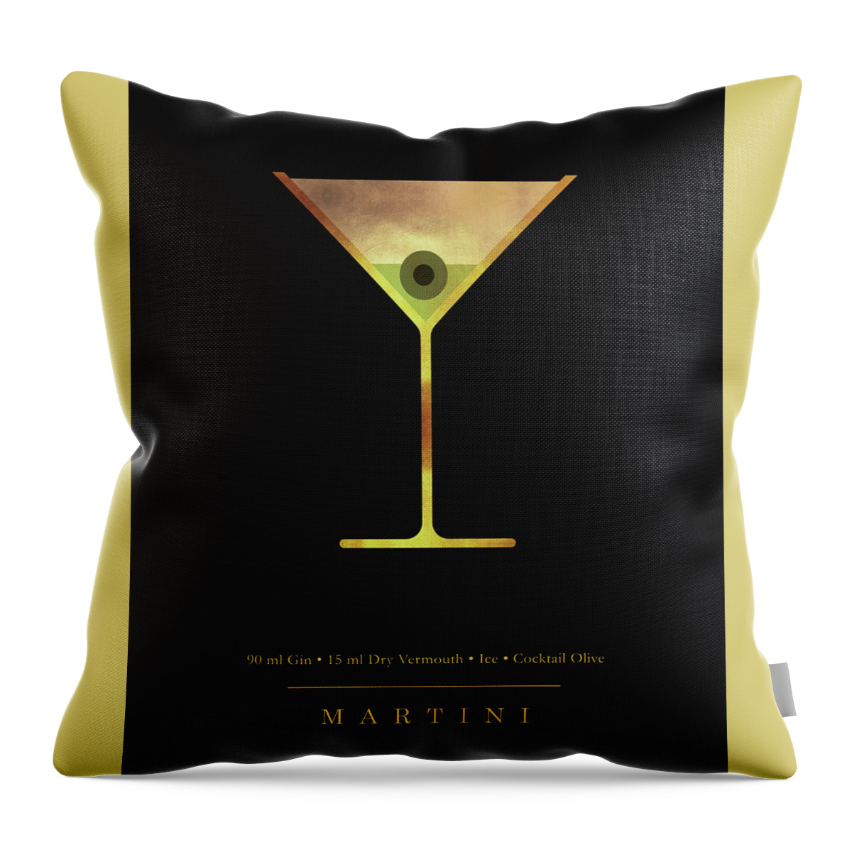 Martini Throw Pillow featuring the digital art Martini Cocktail - Classic Cocktail Print - Black and Gold - Modern, Minimal Lounge Art by Studio Grafiikka