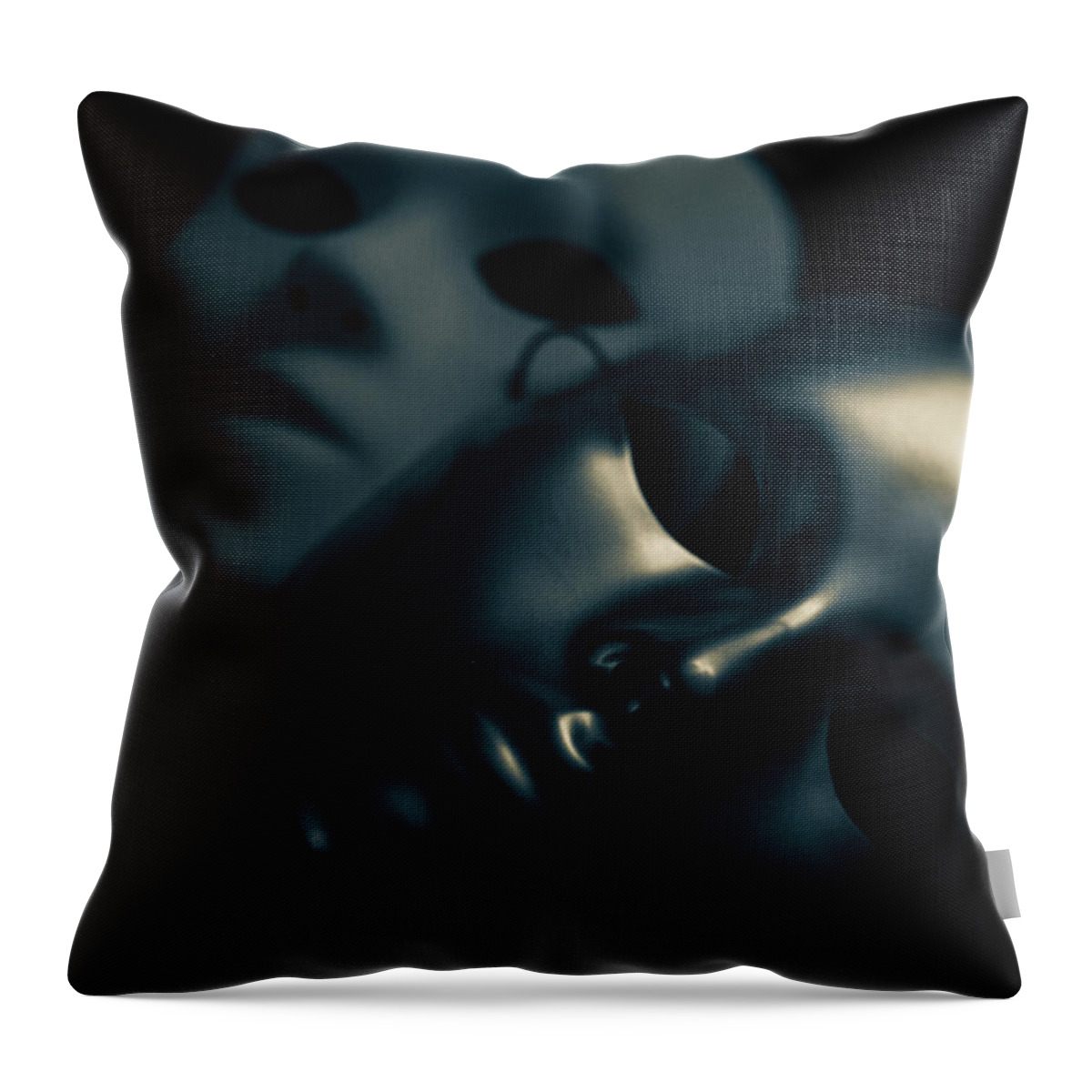 Mask Throw Pillow featuring the photograph Masks in Blue by Amelia Pearn