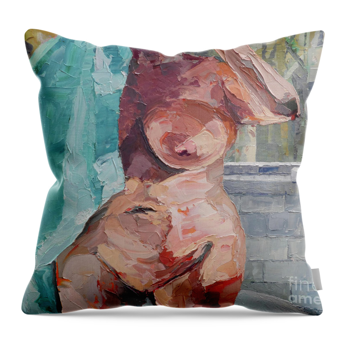 Nude Throw Pillow featuring the painting Master Bath by PJ Kirk