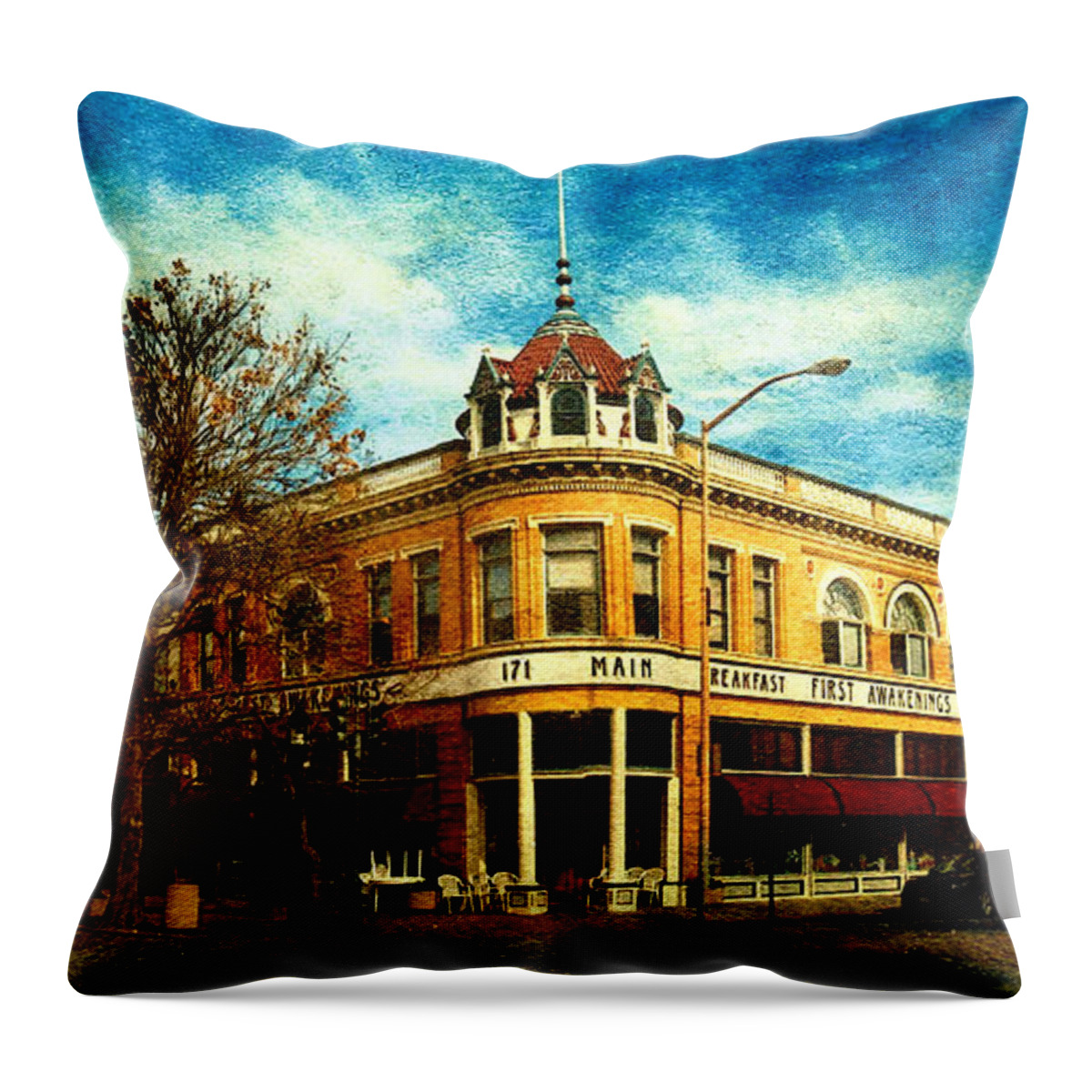 Mcdougall Building Throw Pillow featuring the digital art McDougall Building in downtown Salinas, California by Nicko Prints