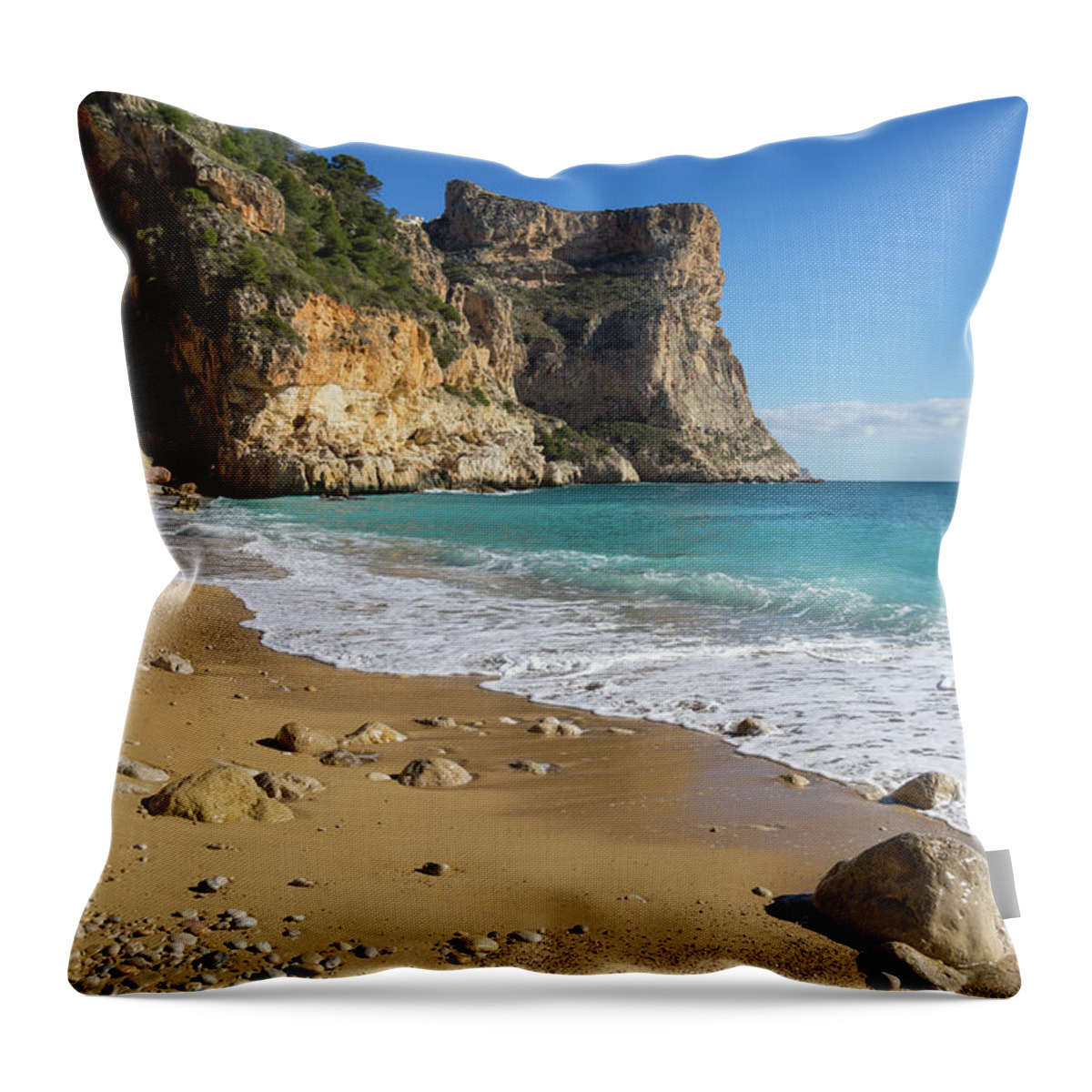Mediterranean Throw Pillow featuring the photograph Mediterranean sunlight on the dream beach by Adriana Mueller