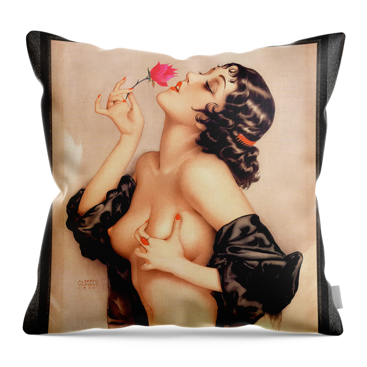 Memories Of Olive Throw Pillow featuring the painting Memories of Olive by Alberto Vargas Vintage Pin-Up Girl Art by Rolando Burbon