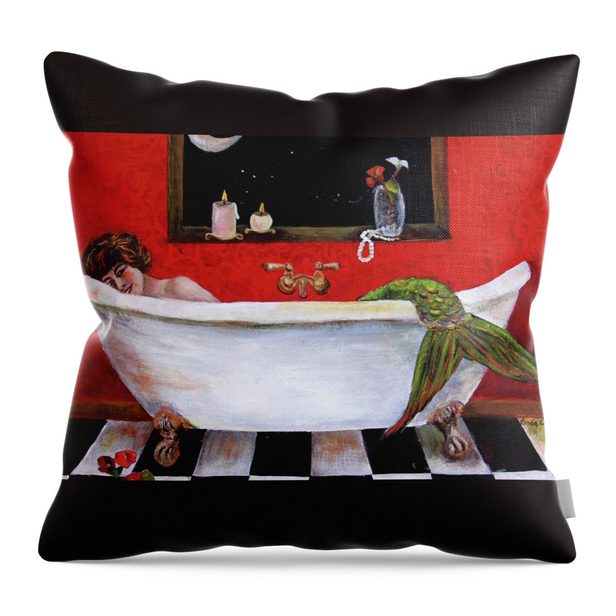 Mermaid Throw Pillow featuring the painting Moonlight Soak by Linda Queally by Linda Queally