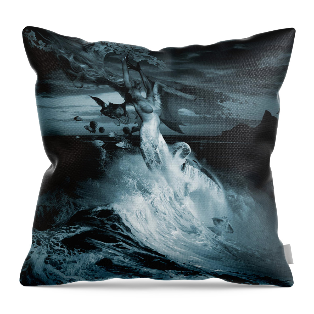 Clouds Water Horizon Throw Pillow featuring the digital art Mermaid Syndrom by George Grie