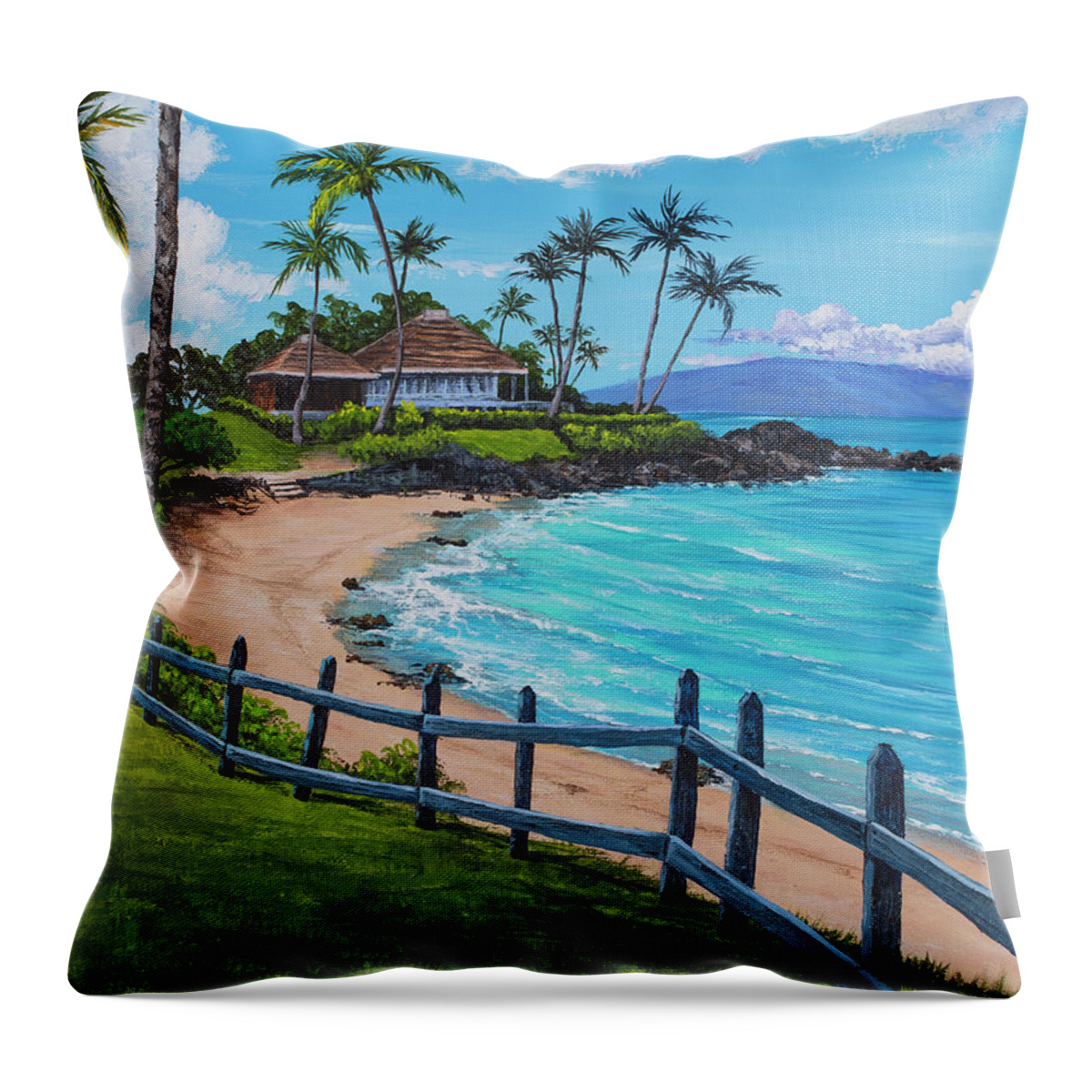 Hawaii Throw Pillow featuring the painting Merrimans At Kapalua Bay by Darice Machel McGuire