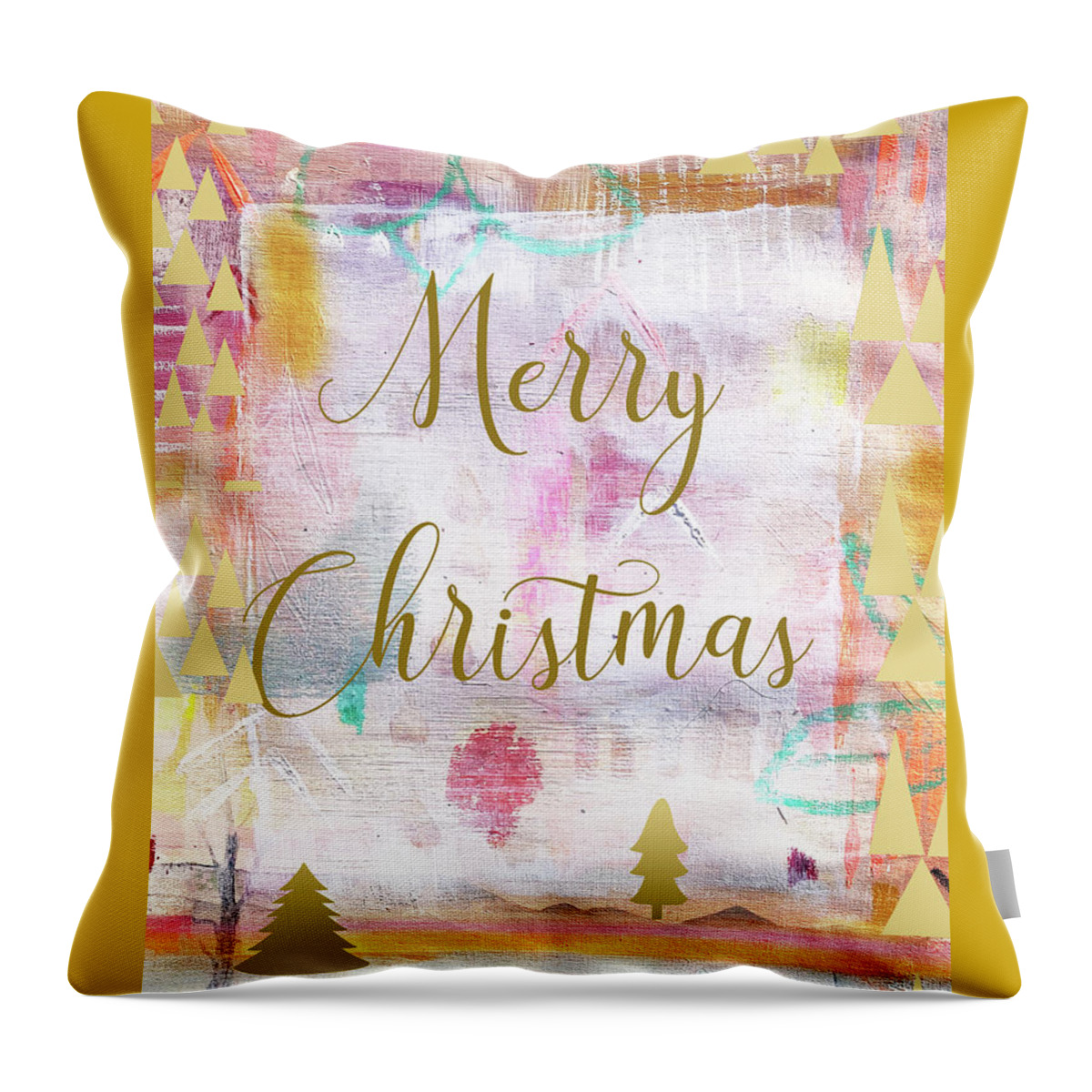 Merry Christmas Throw Pillow featuring the mixed media Merry Christmas by Claudia Schoen