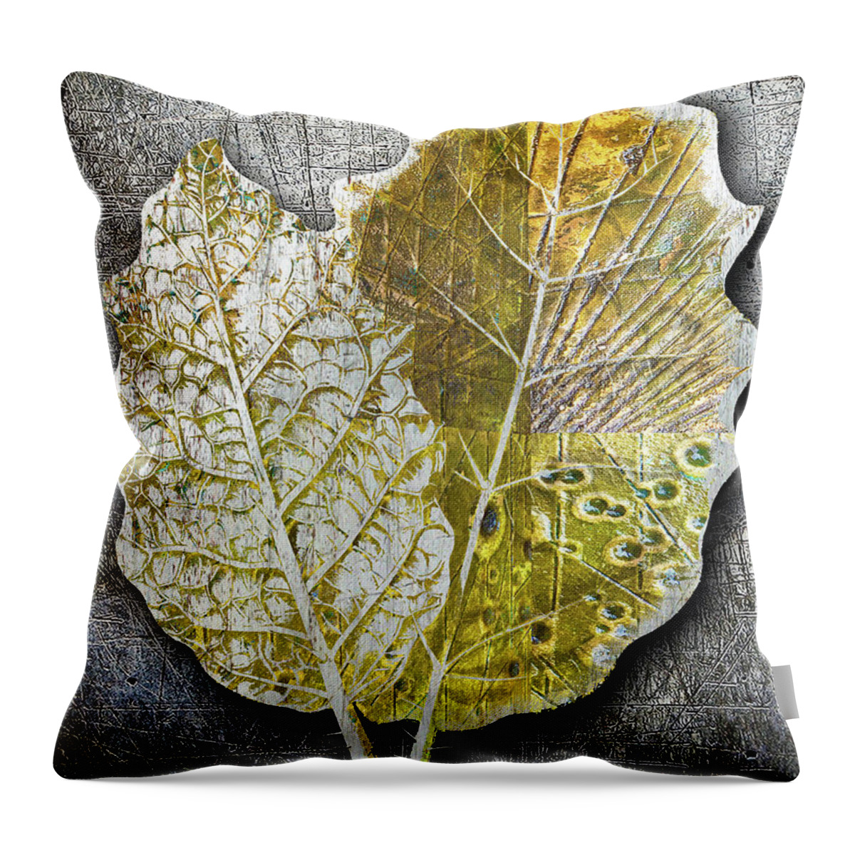 1800s Throw Pillow featuring the painting Metal Metallic Gold Silver Leaves 1 by Tony Rubino