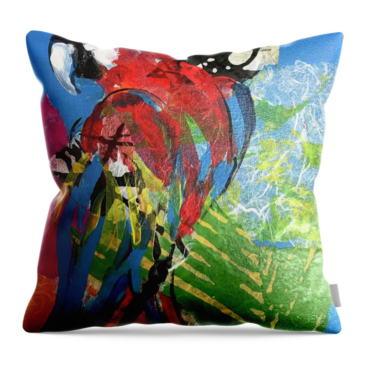 Elaineelliottart Throw Pillow featuring the painting Mexico Macaw III by Elaine Elliott