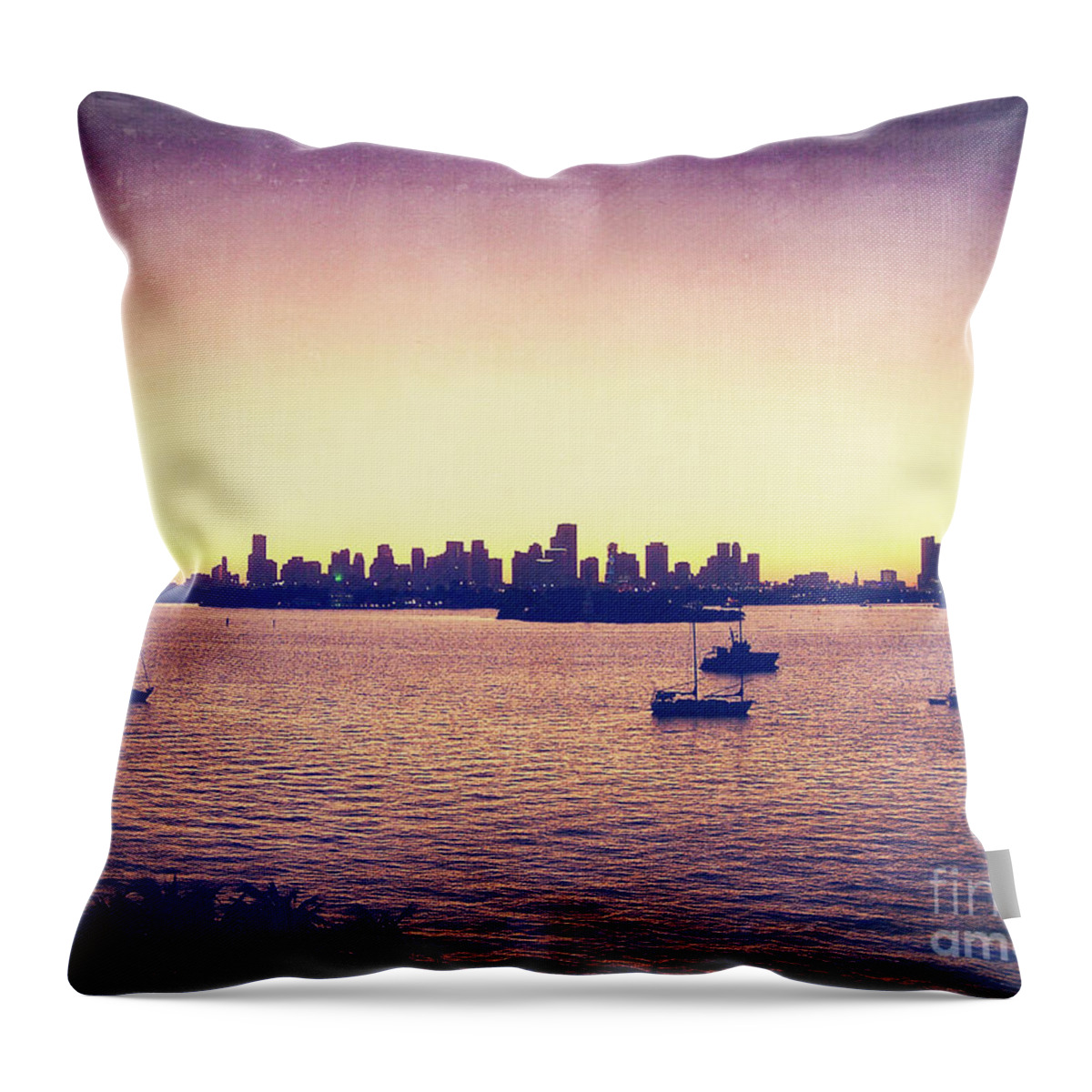 Florida Throw Pillow featuring the photograph Miami Skyline Sunset by Phil Perkins