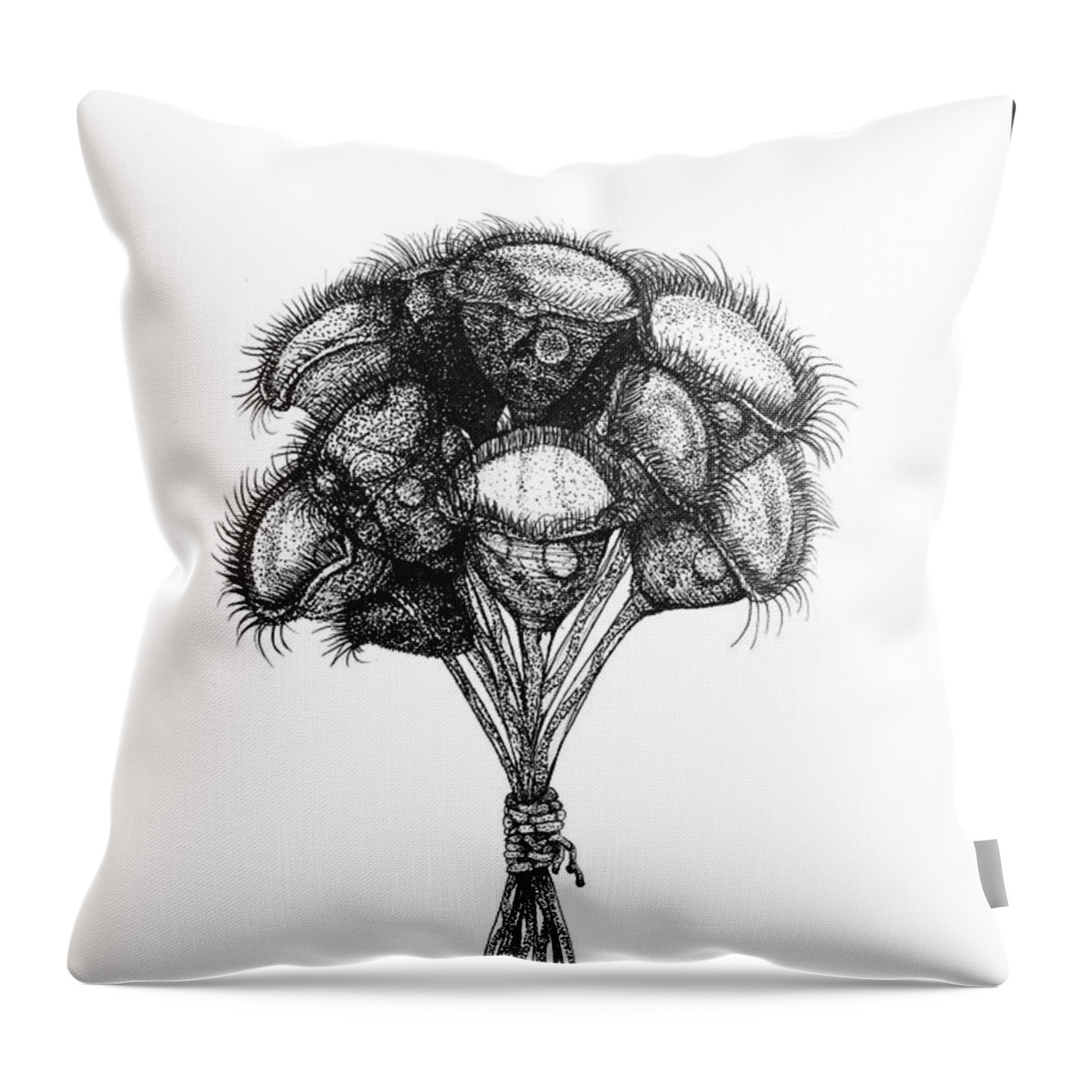 Protozoa Throw Pillow featuring the drawing Microscopic Bouquet by Kate Solbakk