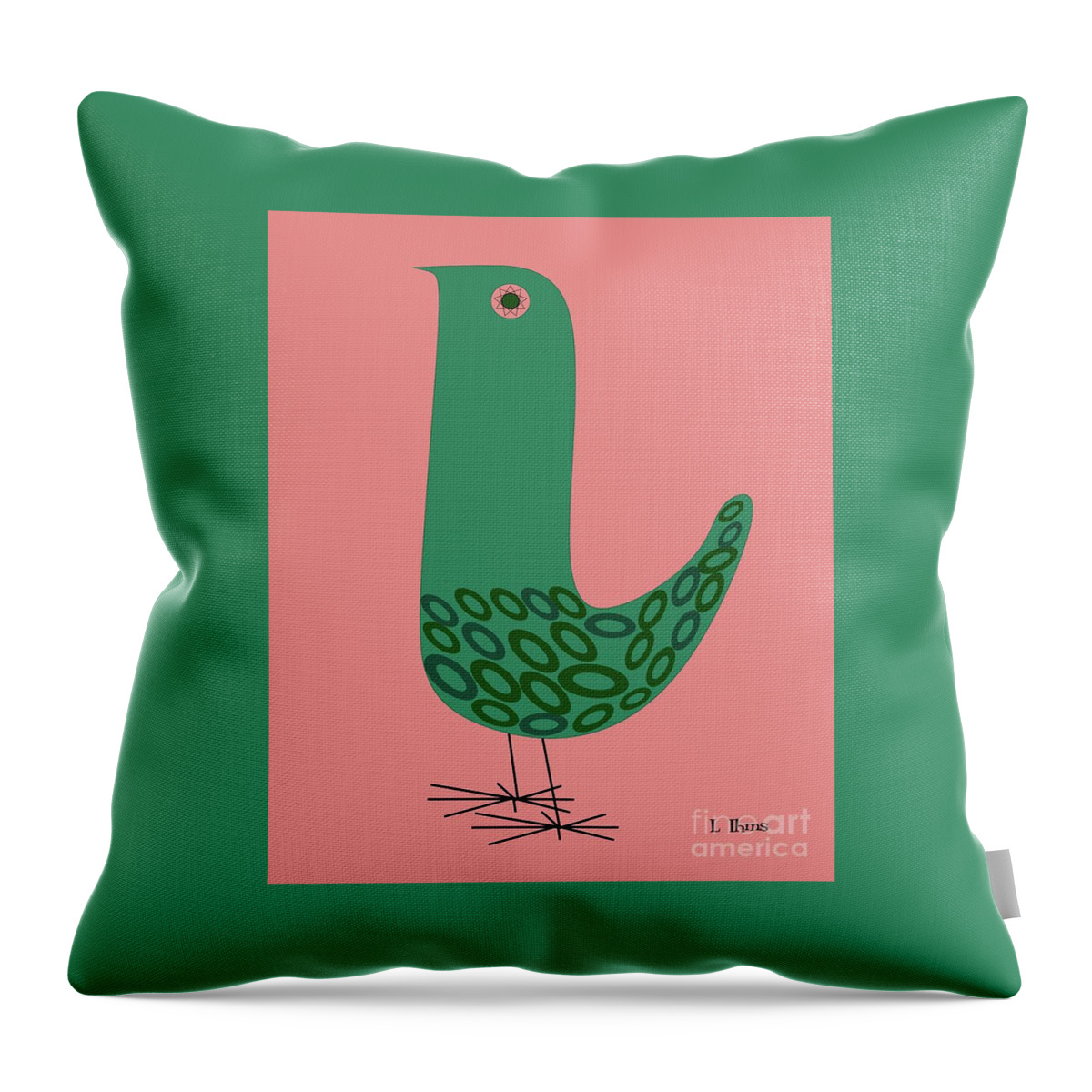 Mid Century Modern Throw Pillow featuring the digital art Mid Century Bird in Pink by Donna Mibus