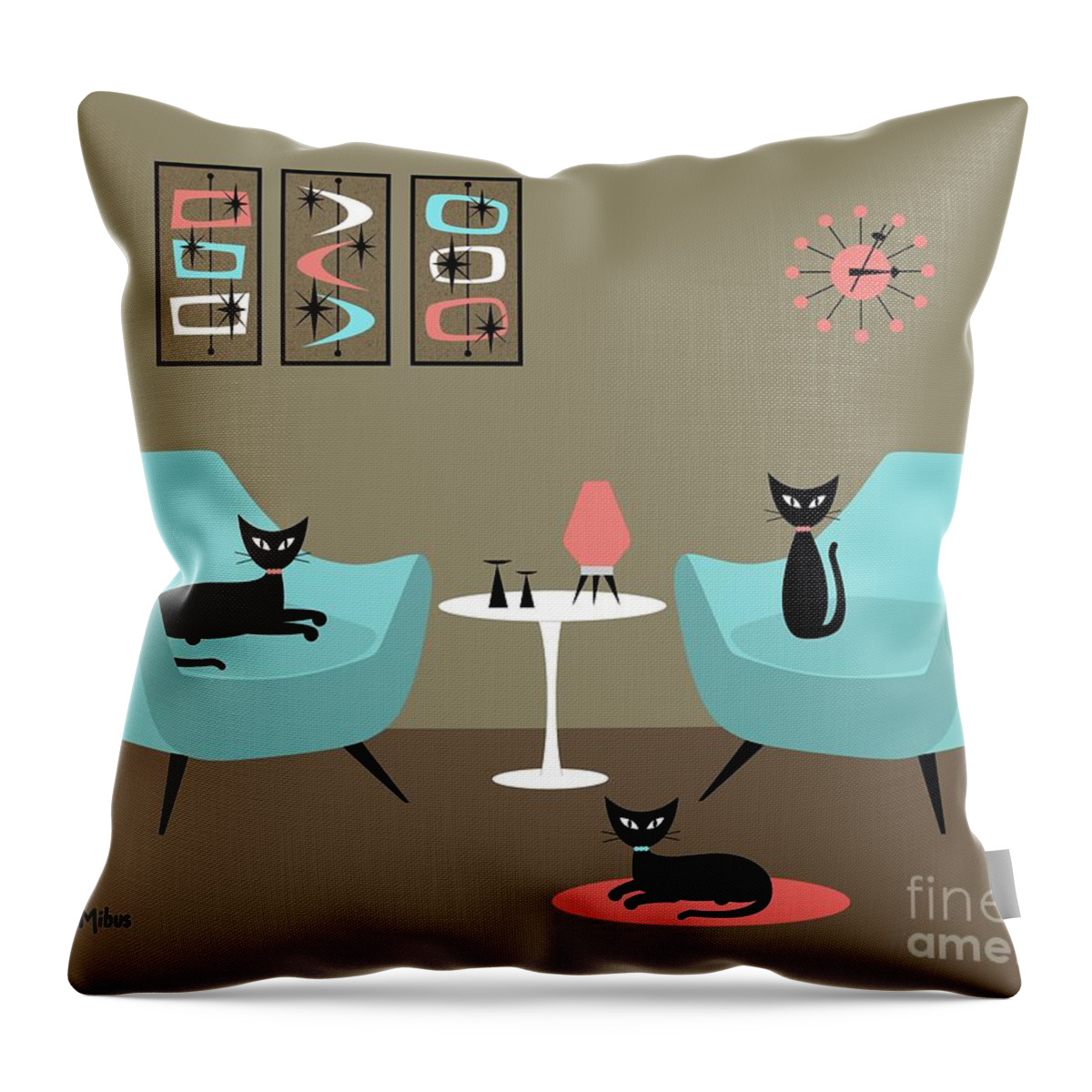 Mid Century Modern Throw Pillow featuring the digital art Mid Century Modern Black Cats by Donna Mibus