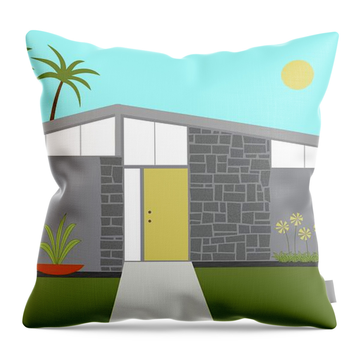 Mcm Throw Pillow featuring the digital art Mid Century Modern House in Gray by Donna Mibus