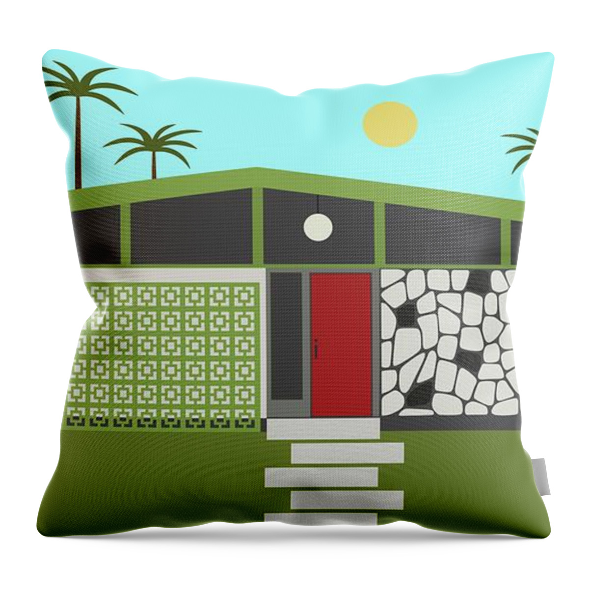 Mcm Throw Pillow featuring the digital art Mid Century Modern House in Green by Donna Mibus