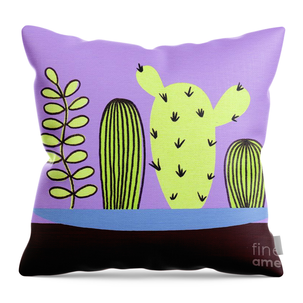Mid Century Modern Throw Pillow featuring the painting Mid Century Tabletop Cactus by Donna Mibus